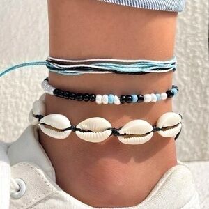 3 pcs Shell Beaded Anklet Set Stretch String
